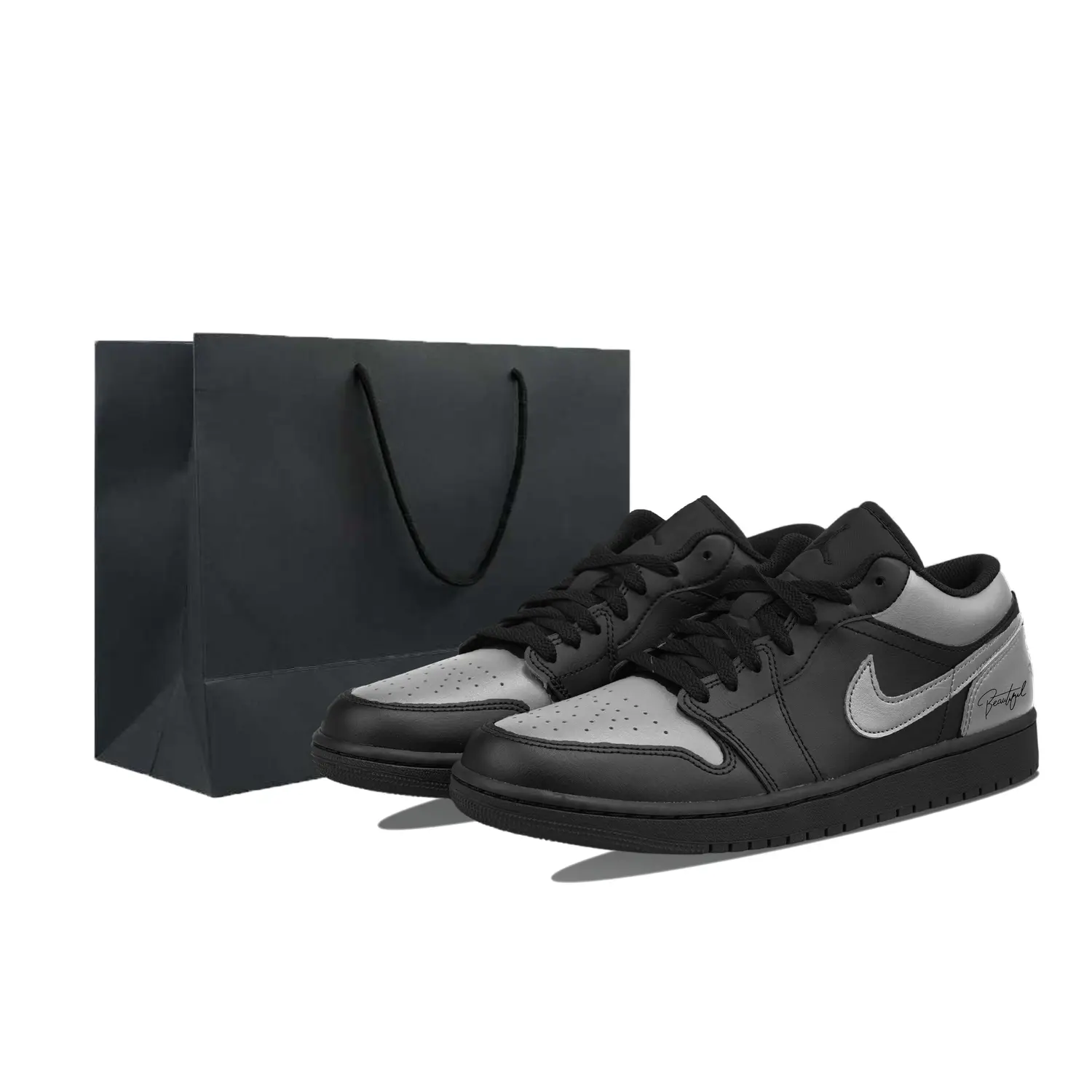 

Jordan Кроссовки Air 1 из натуральной коровьей кожи, износостойкие, дышащие, низкие, винтажные, мужские, черный и серый