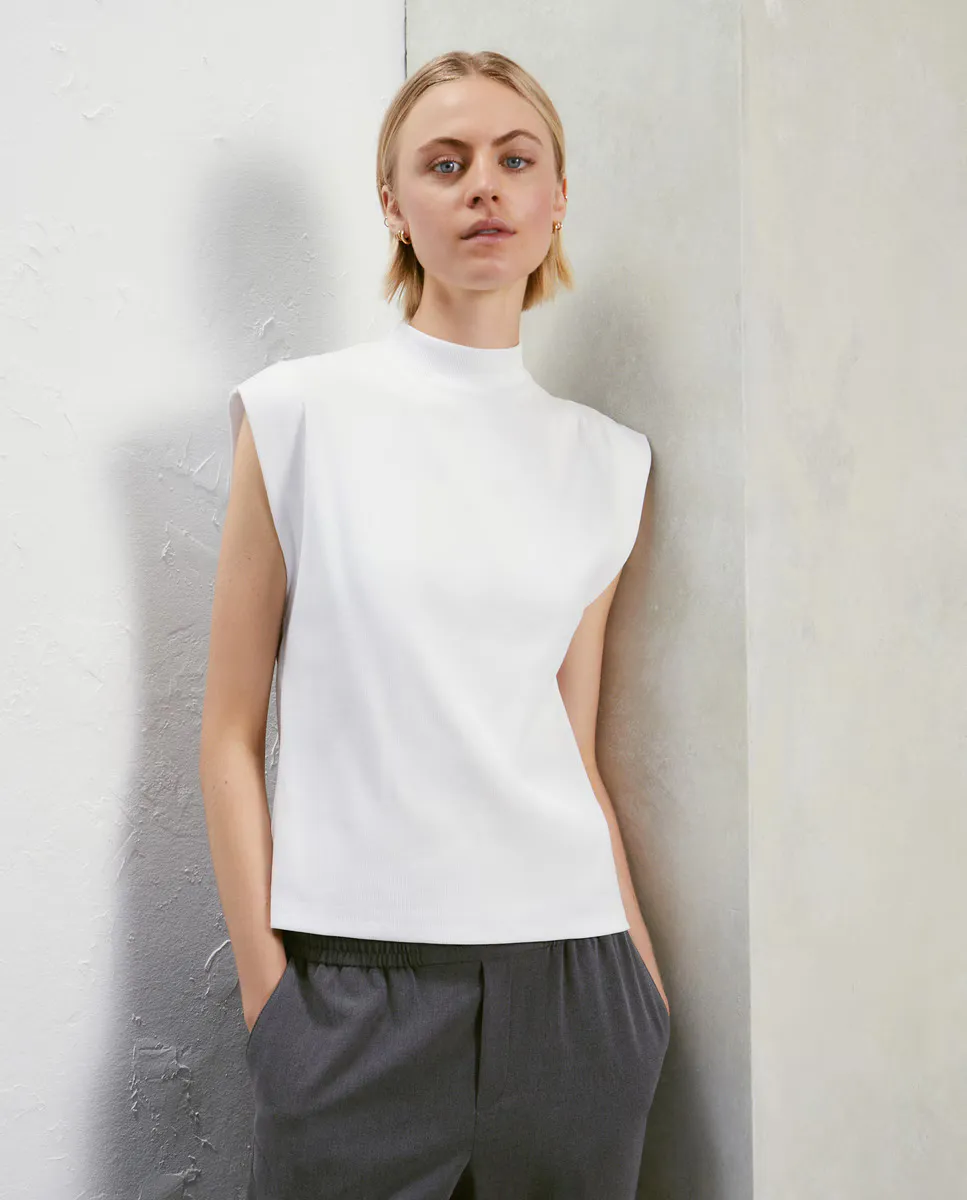 

Женская футболка Perkins без рукавов в рубчик с воротником Easy Wear, белый