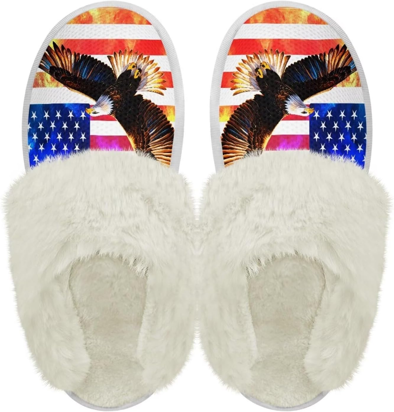 

Хлопковые тапочки с пушистыми краями, домашние тапочки для дома и улицы, хлопковые тапочки унисекс Pjheqoxe, Us Flag Eagle