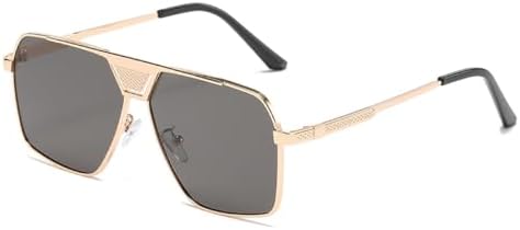 

2027 Прямоугольные солнцезащитные очки, модные для женщин, винтажные квадратные металлические солнцезащитные очки для улицы, защита от УФ-излучения UV400 MTZJH, Gold Grey