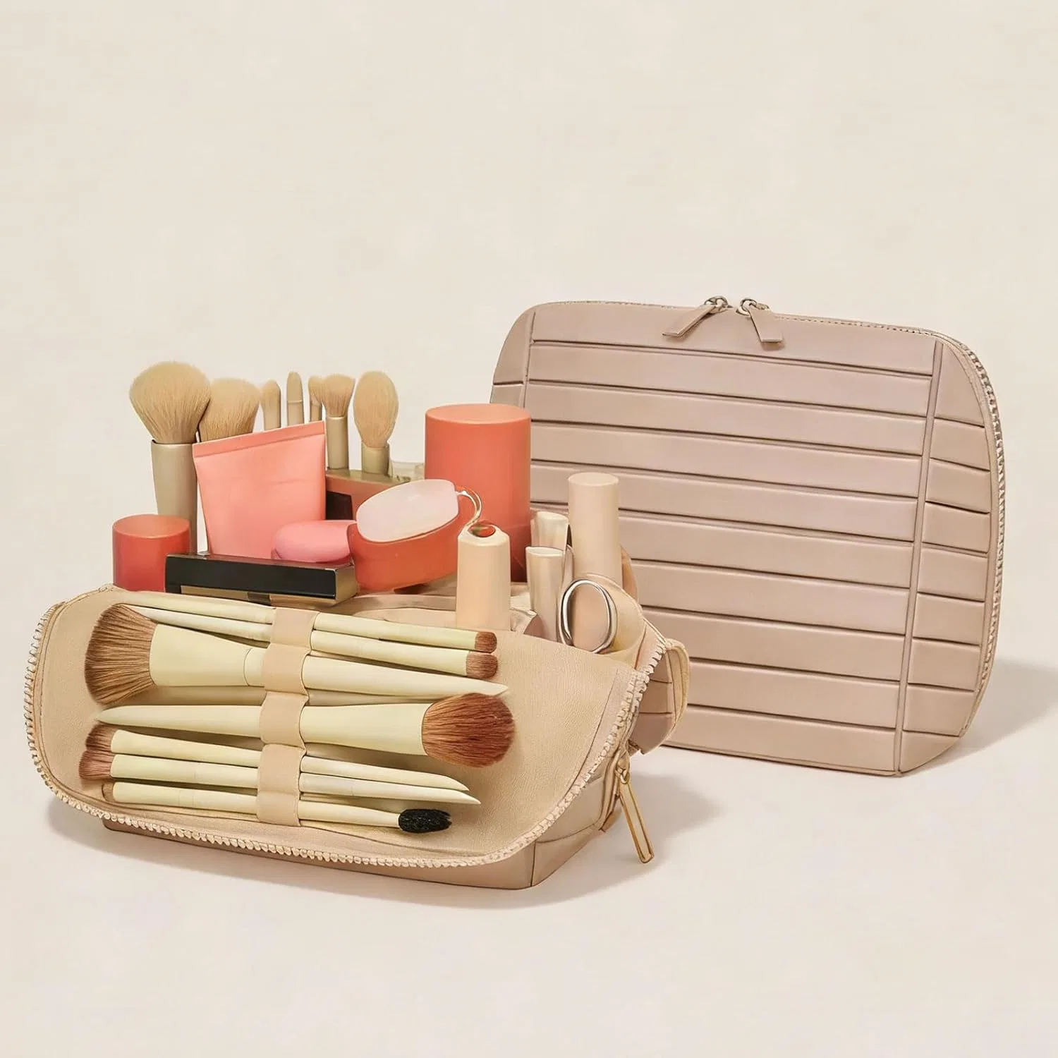 Дорожная косметичка Parallel Travel Makeup Bag, складная, бежевая Hiphiprun, Beige — фото 2