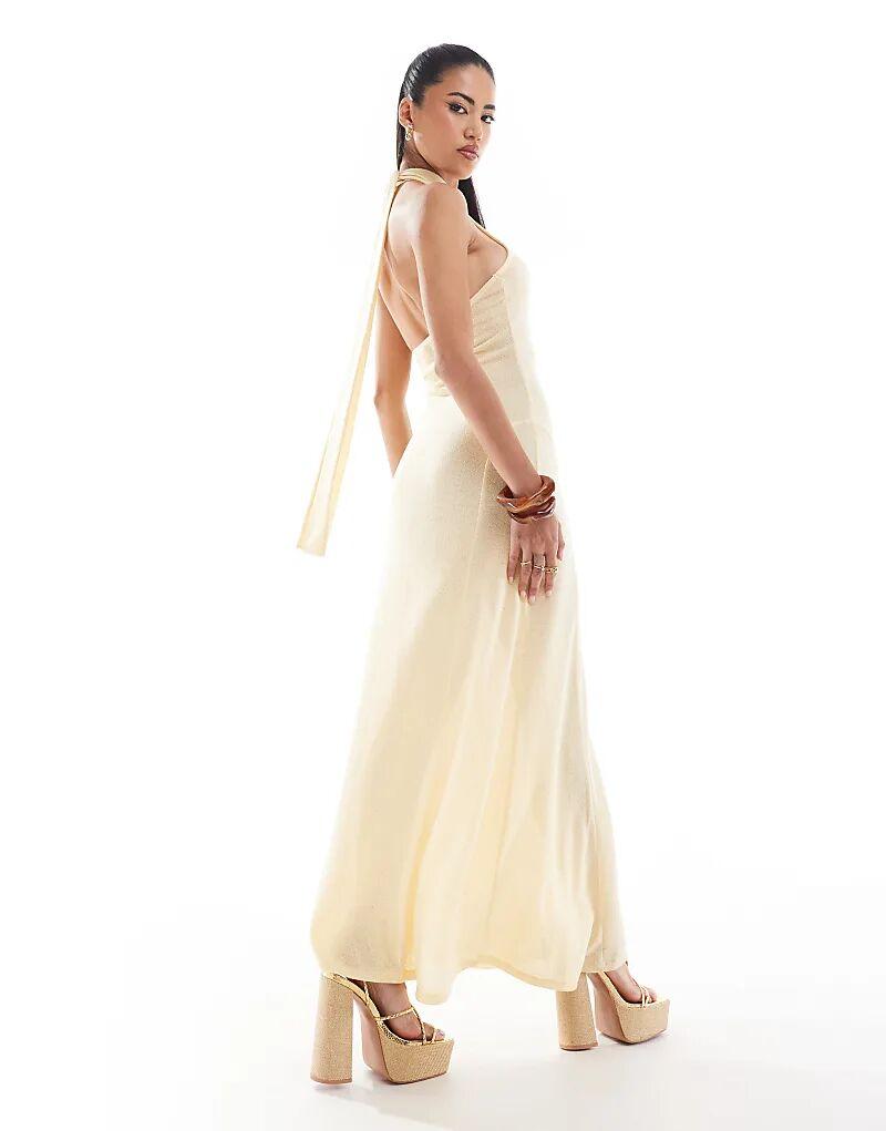 

Платье макси с бретельками через шею и завязками сзади из пахтового трикотажа ASOS DESIGN