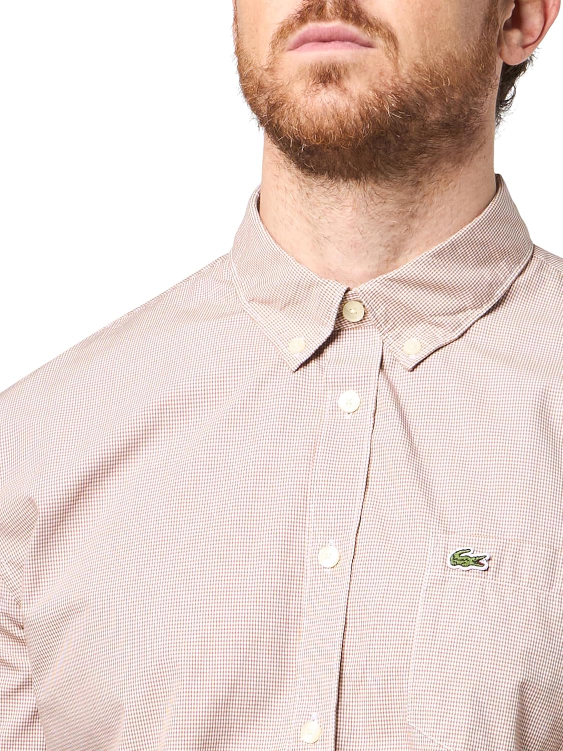 Мужская рубашка Lacoste с длинным рукавом, классический крой, в клетку, на пуговицах, White/Date Brown — фото 3