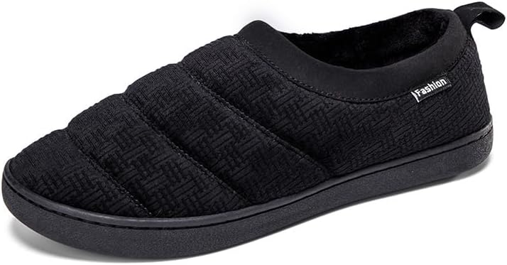 

Мужские слипоны Зимние Теплые с полным мехом Тапочки для дома/улицы Пушистые Широкие Лоферы Противоскользящая резиновая подошва Soft Time Toy, черный