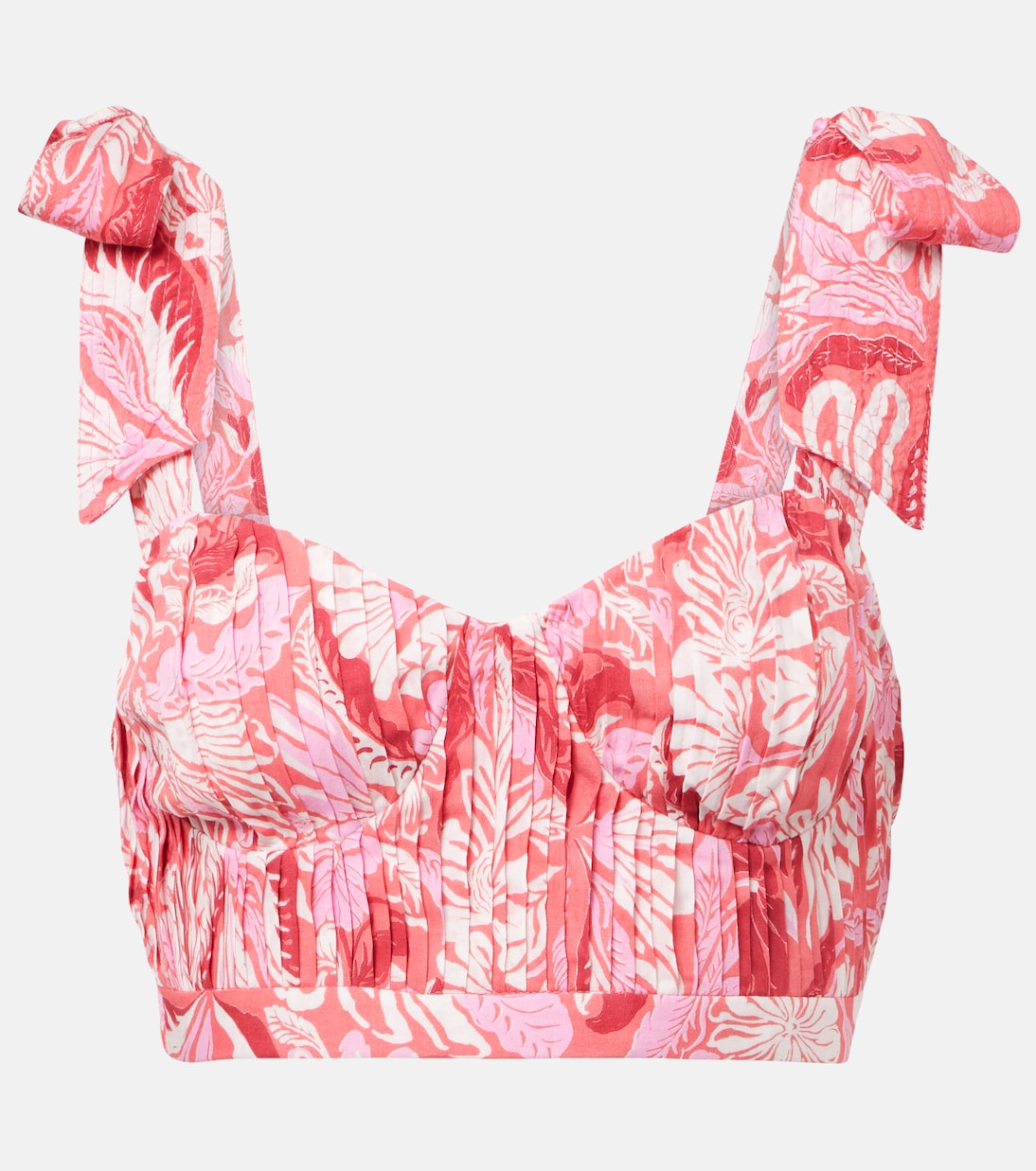 

Карла плиссированный принтованный кроп-топ Poupette St Barth, Pink Tiger Lily