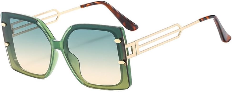 

2027 Женские солнцезащитные очки в крупной оправе с индивидуальным дизайном Мужские металлические очки с полыми дужками и зеркальной защитой от УФ-излучения UV400 MTZJH, Green