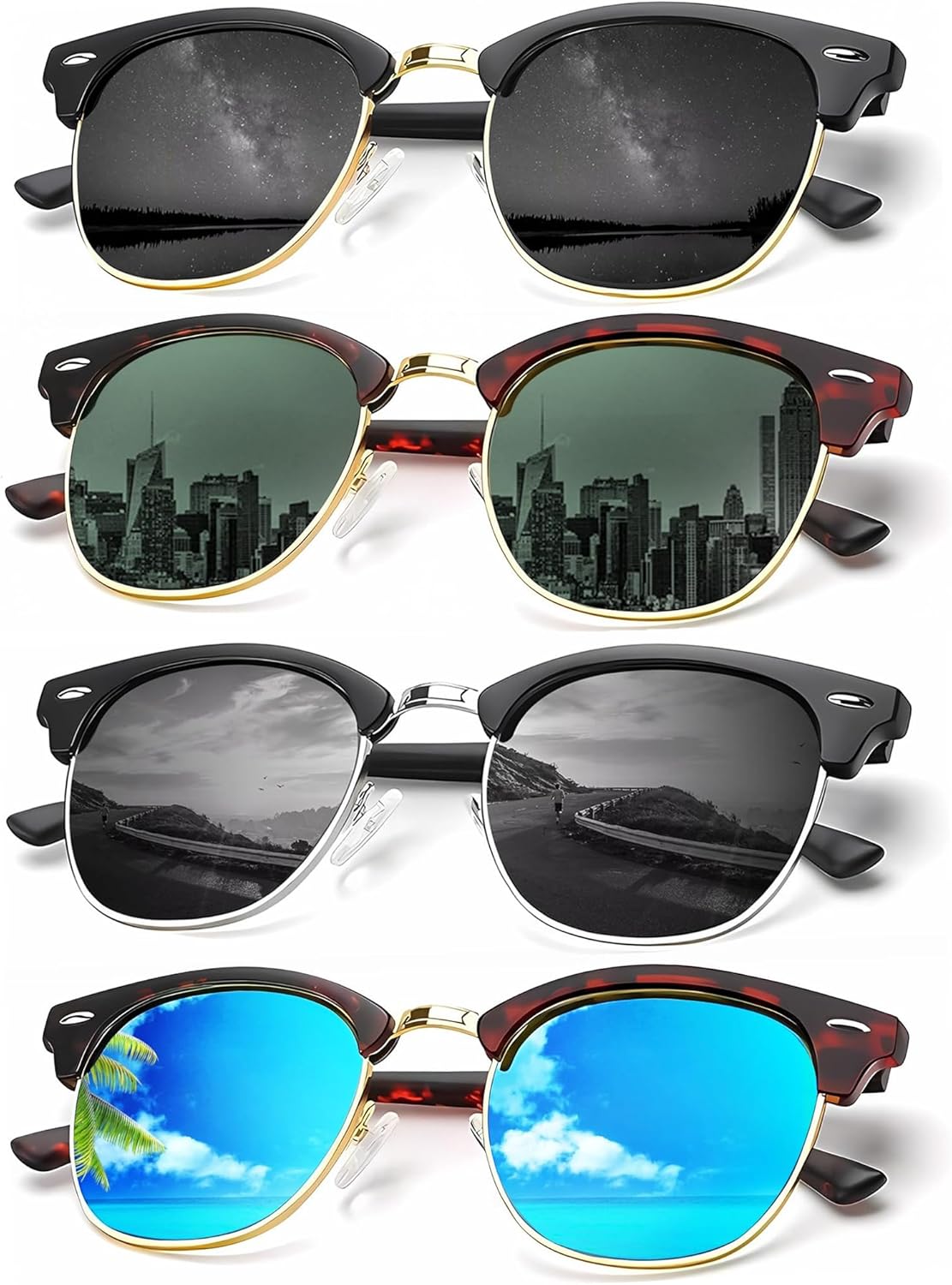 

Солнцезащитные очки KALIYADI для мужчин, поляризованные, унисекс, полуободковая оправа, ретро-стиль, для вождения, с защитой от УФ-излучения, E05-black/Tortoise G15/Tortoise Ice Blue/Black