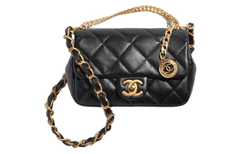 

CHANEL Сумка-клапан из овчины, сумка через плечо, женская, черная