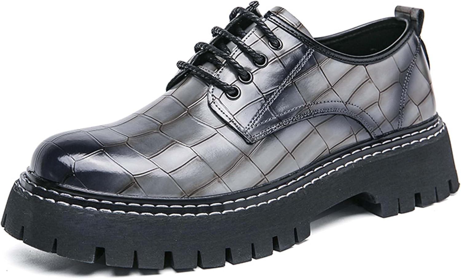 

Мужские платформенные оксфорды, модные шнурованные деловые формальные туфли с толстой подошвой, увеличивающие рост, униформа, офисная обувь, дерби, противоскользящие лоферы для свадьбы Generic, серый