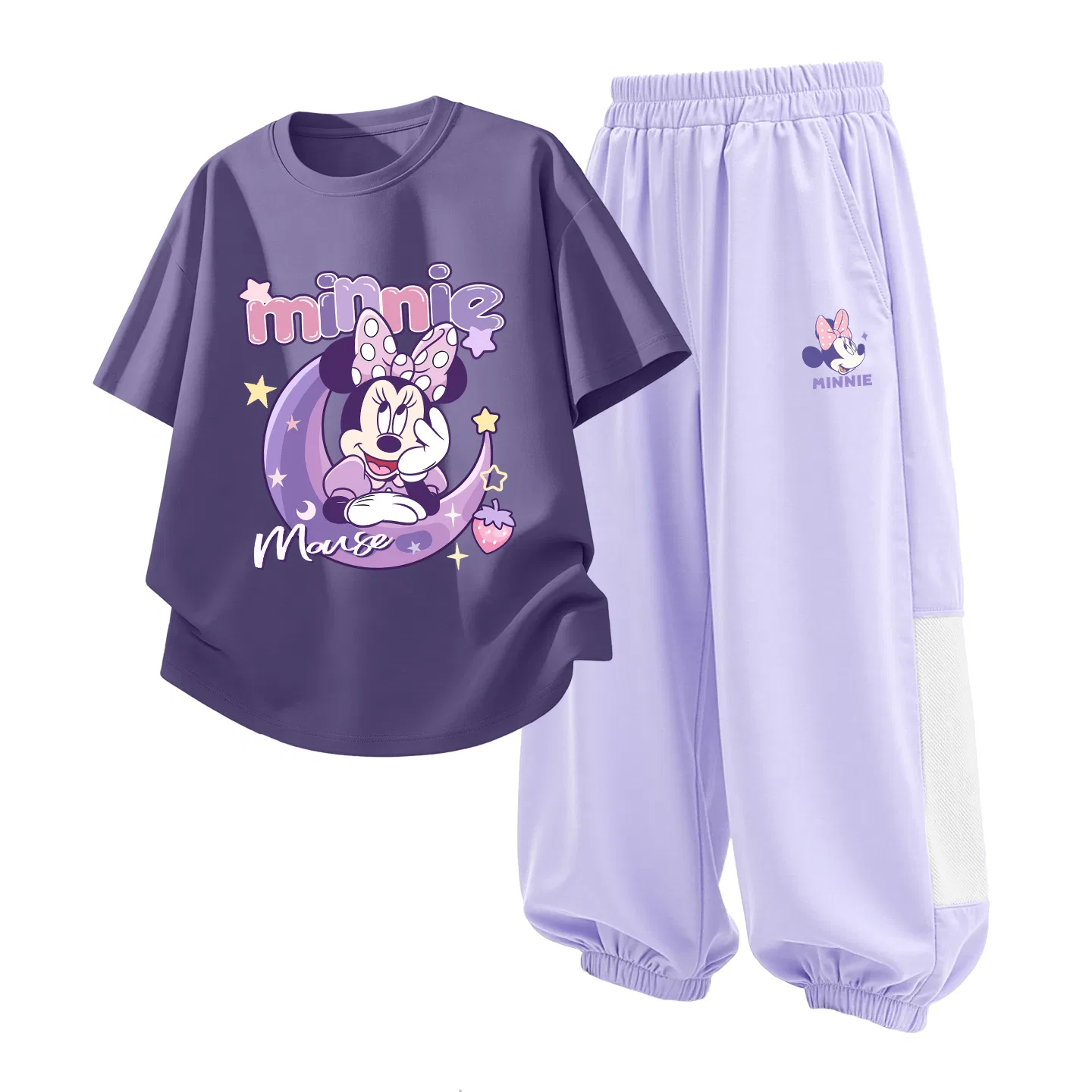 Детская повседневная спортивная футболка с круглым вырезом Disney, Diyue Wan'er Starry Night Purple+Dini Kelo Rose Purple