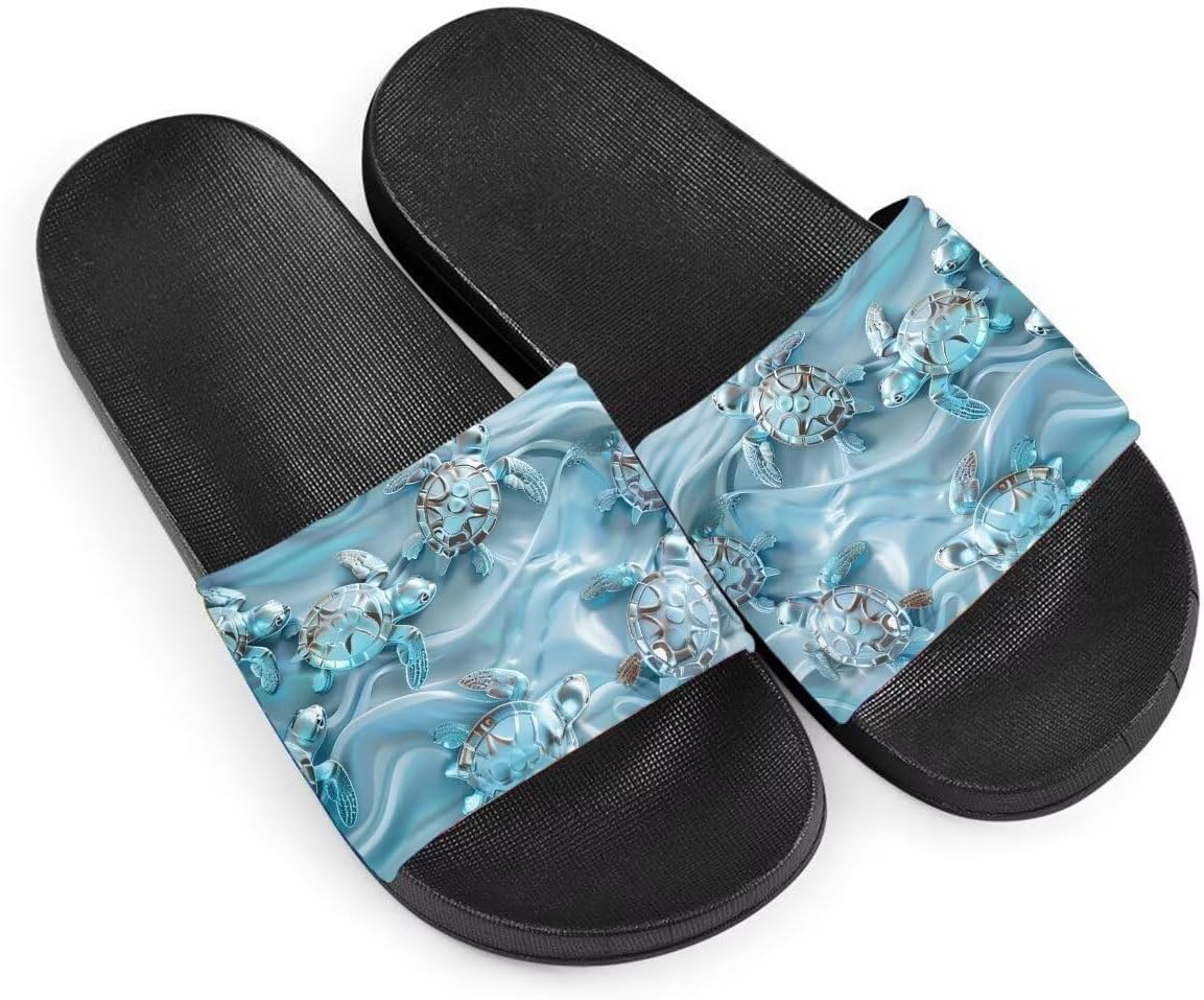 

Женские модные сандалии с уникальным дизайном, с узором черепахи, на плоской подошве, с противоскользящей подошвой из ЭВА, легкие повседневные домашние и тапочки Getelinseng, голубой