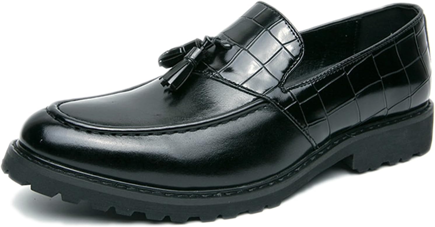 

Мужские кожаные лоферы ADKGBE с кисточками, без шнурков, делового стиля, модные с круглым носком, с принтом, удобные, нескользящие, на низком устойчивом каблуке, классическая обувь для свадьбы, вечеринки, повседневной носки и вождения, черный