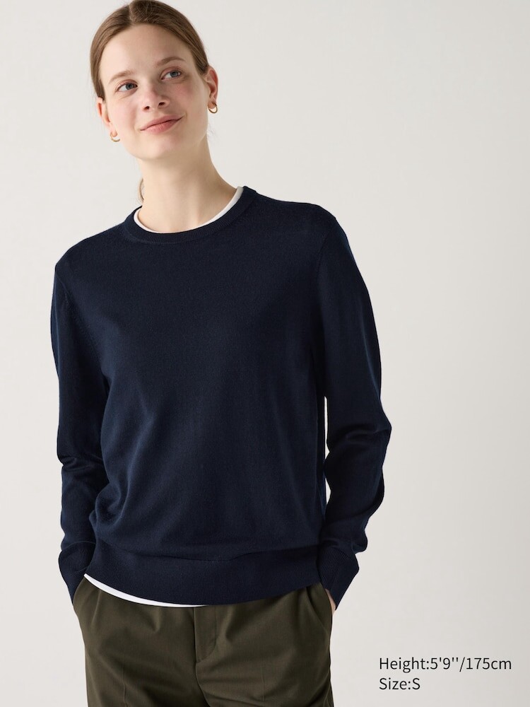 

Джемпер с круглым вырезом из мериноса Uniqlo, цвет 69 синий