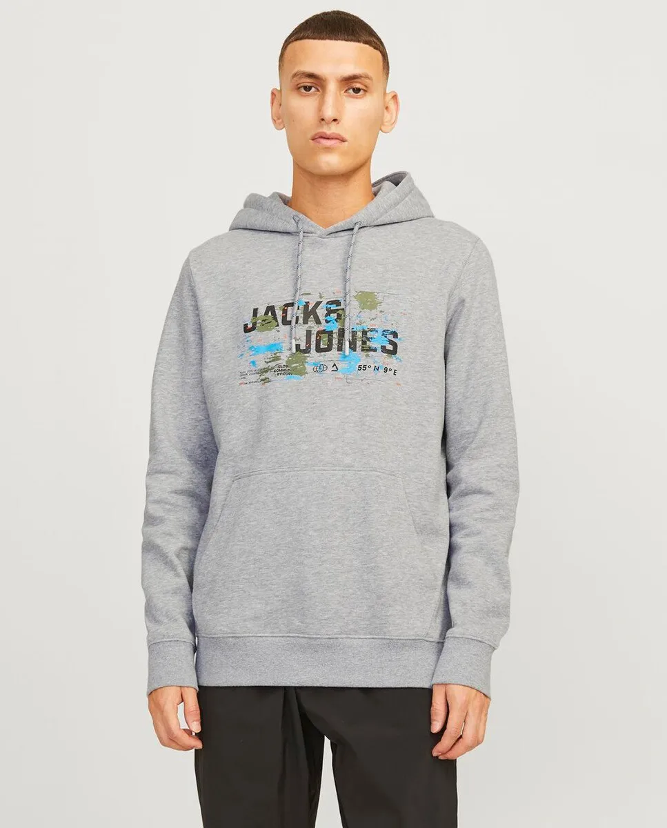 

Мужская толстовка с длинными рукавами и вышивкой спереди Jack & Jones, светло-серый