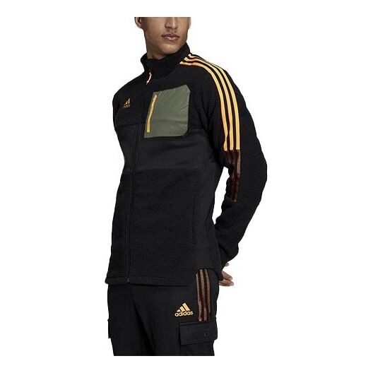 

Куртка adidas Soccer/Football Sports Stripe Suede Stand Collar Logo Jacket Black, черный