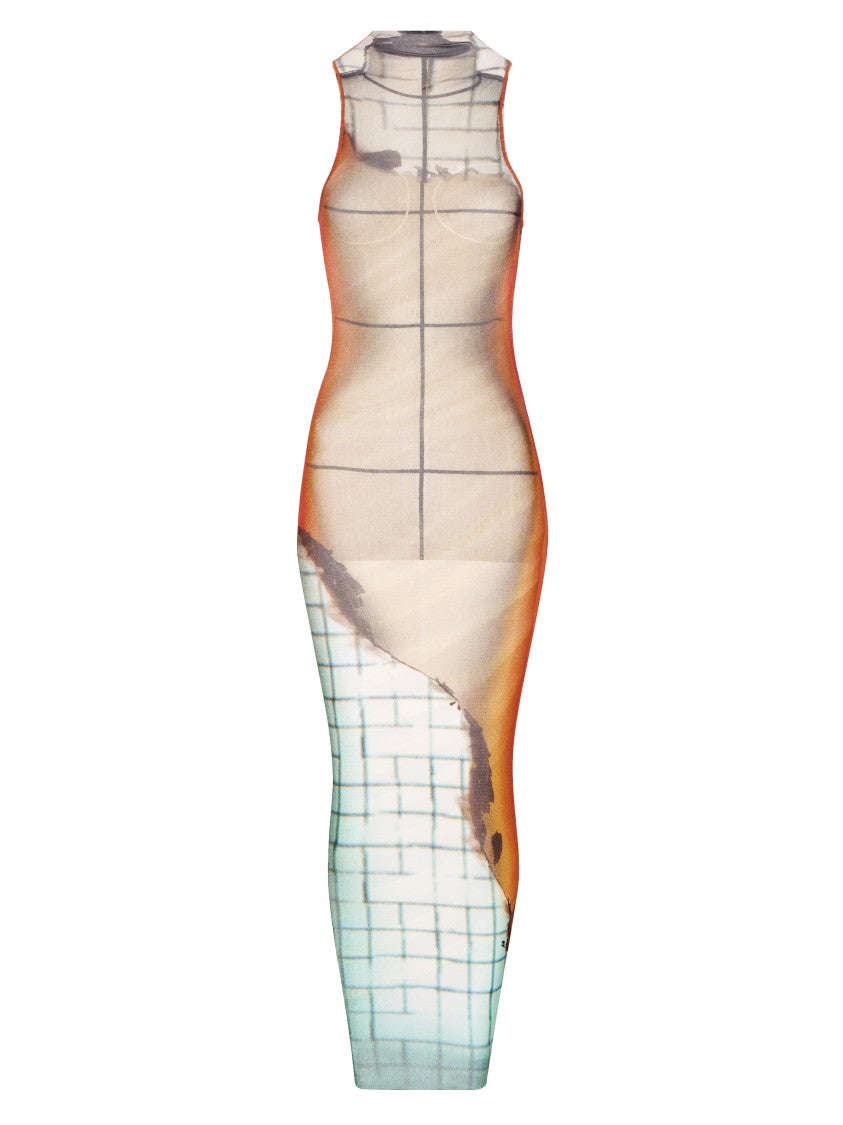 

Разноцветное сетчатое длинное платье Jean Paul Gaultier, Neutrals