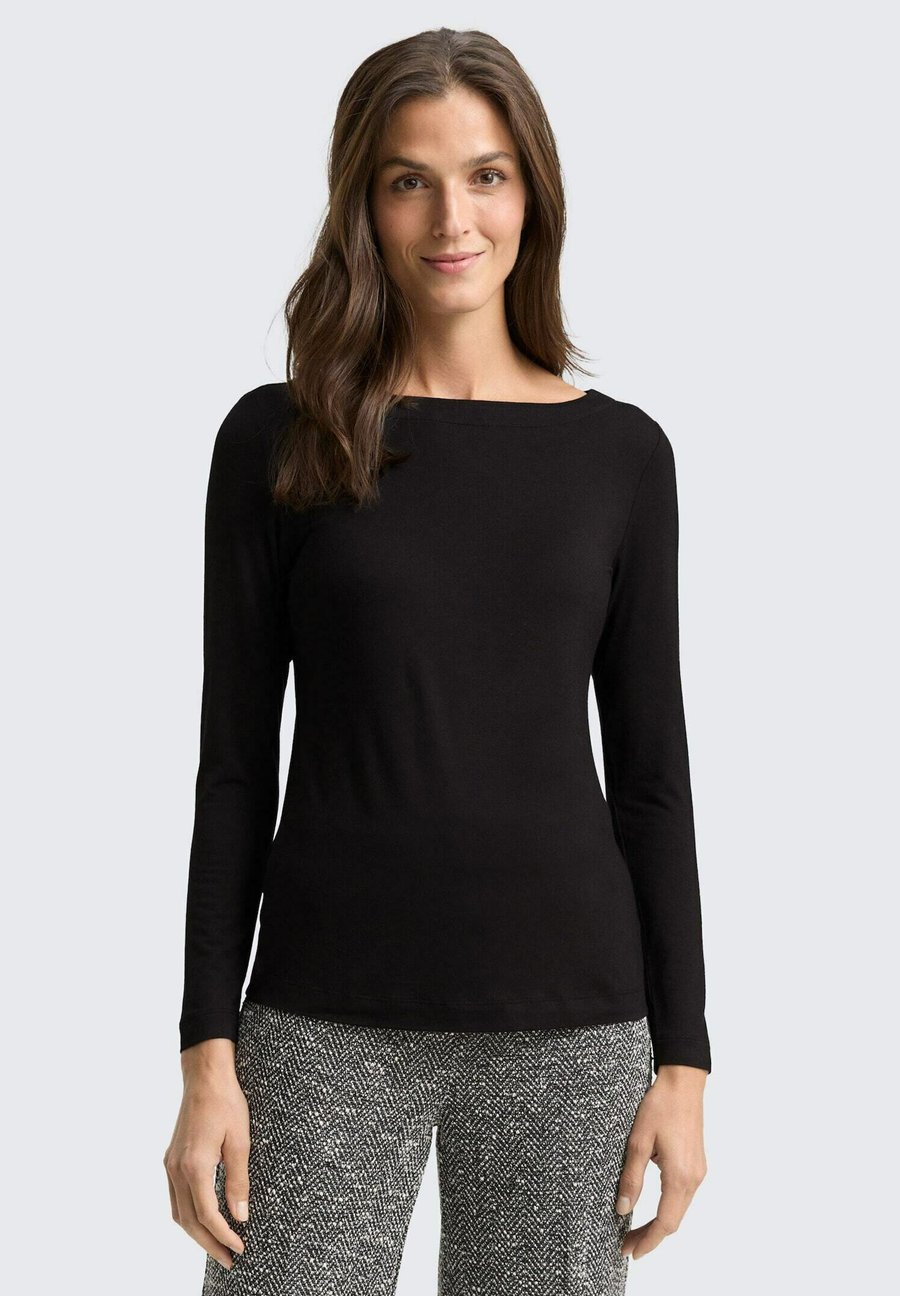 

Топ TOM TAILOR SLIM FIT LANGARM MIT U-BOOT-AUSSCHNITT, Deep Black/Black