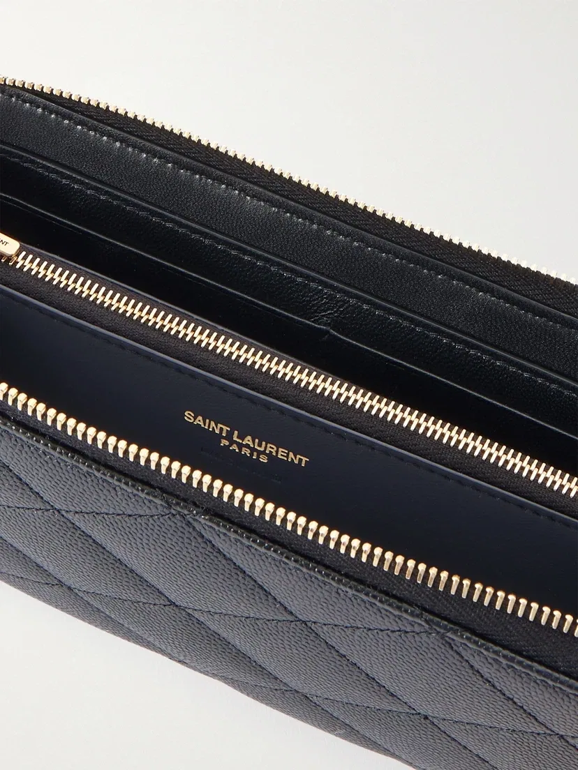 Стеганый кошелек из фактурной кожи SAINT LAURENT, черный — фото 4