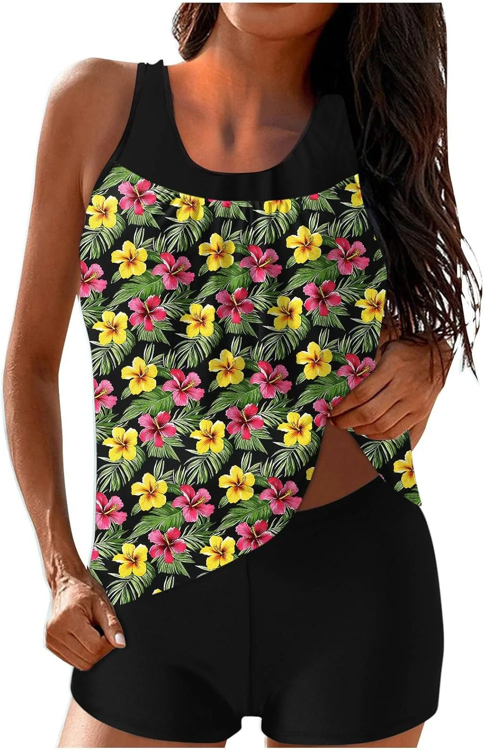 

Женский купальник Tankini с шортами Board Shorts, Tummy Control, высокая талия Furundly