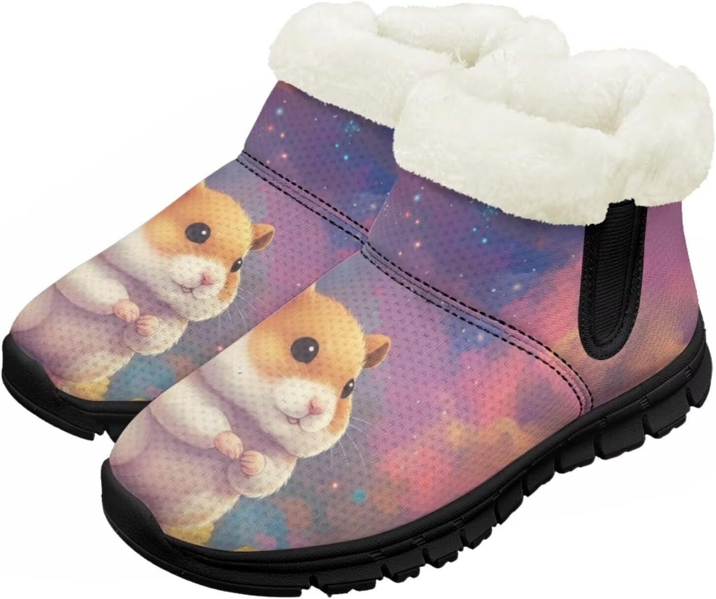 

Зимние сапожки для девочек-детей, противоскользящие прогулочные кроссовки с меховой подкладкой, без шнурков, теплые короткие ботинки Pointodoor, Guinea Pig Galaxy