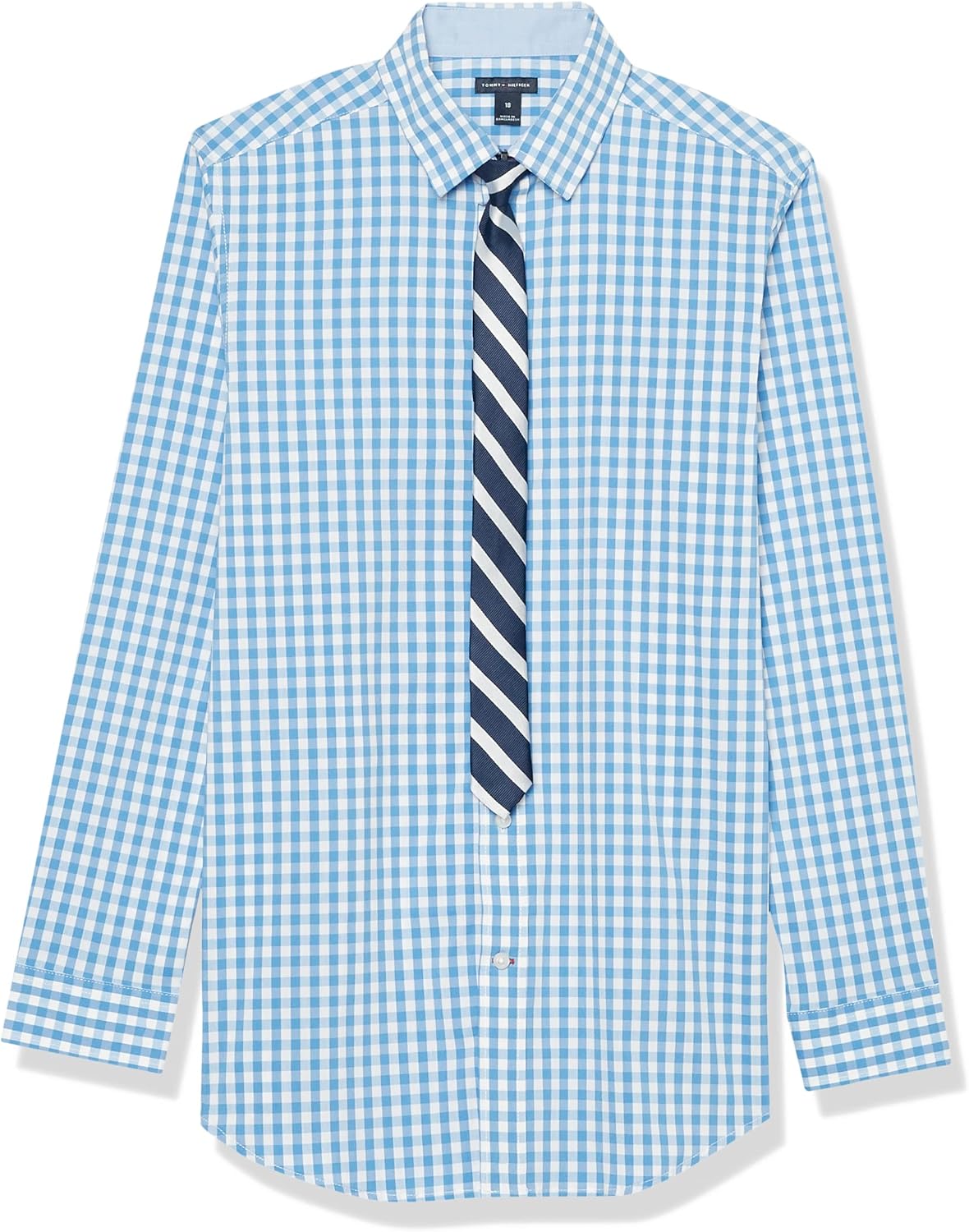 

Рубашка Tommy Hilfiger для мальчиков с длинными рукавами, прямым галстуком, воротником на пуговицах и манжетами на рукавах, Dragonfly/Gingham