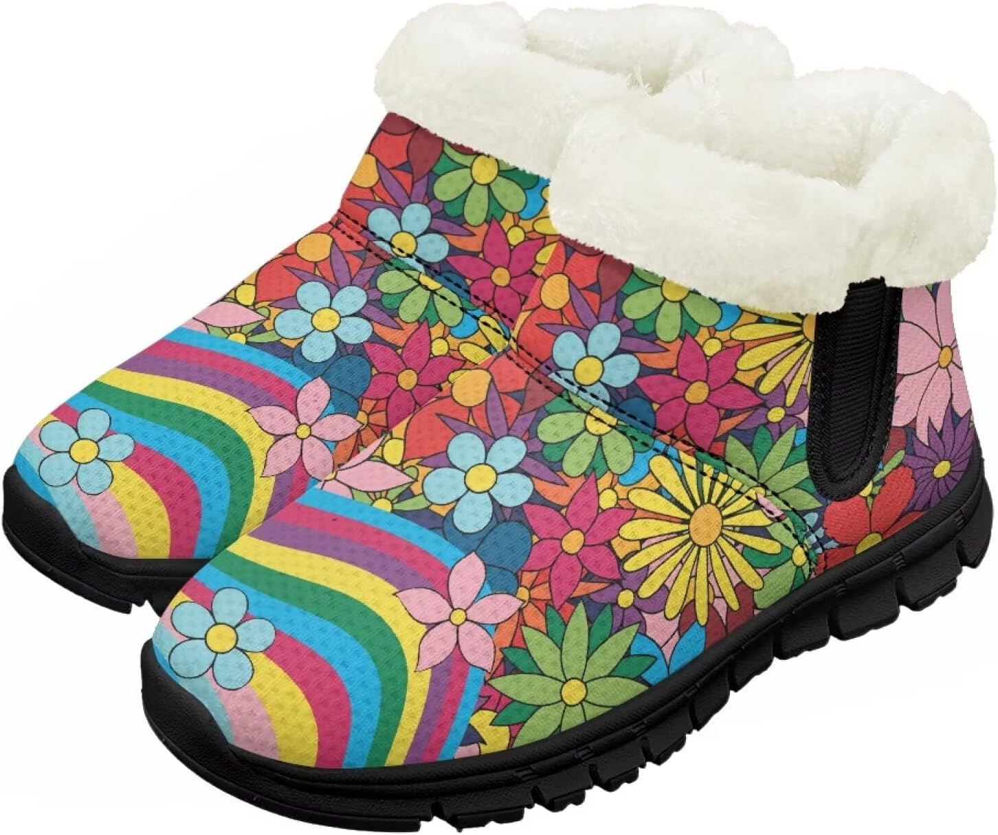 

Детские водонепроницаемые зимние ботинки для снега - теплые, с меховой подкладкой для мальчиков и девочек (малыши/маленькие дети/старшие дети), черная подошва Pzuqiu, Hippie Flowers