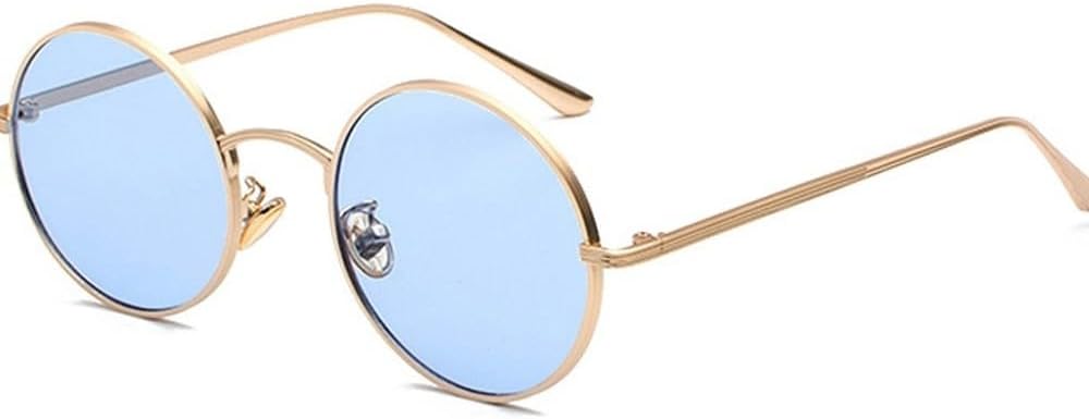 

золотые круглые металлические солнцезащитные очки для мужчин в стиле ретро, ​​летний стиль, женские солнцезащитные очки с красными линзами, унисекс, желтые, розовые, черные WNCKSQ, Gold With Blue