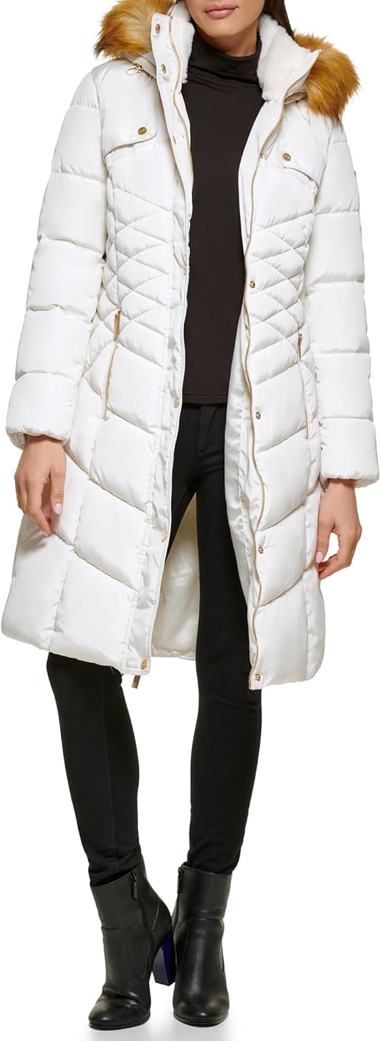 

GUESS женская куртка-пуховик Guess средней толщины, Faux Fur Hooded Mik