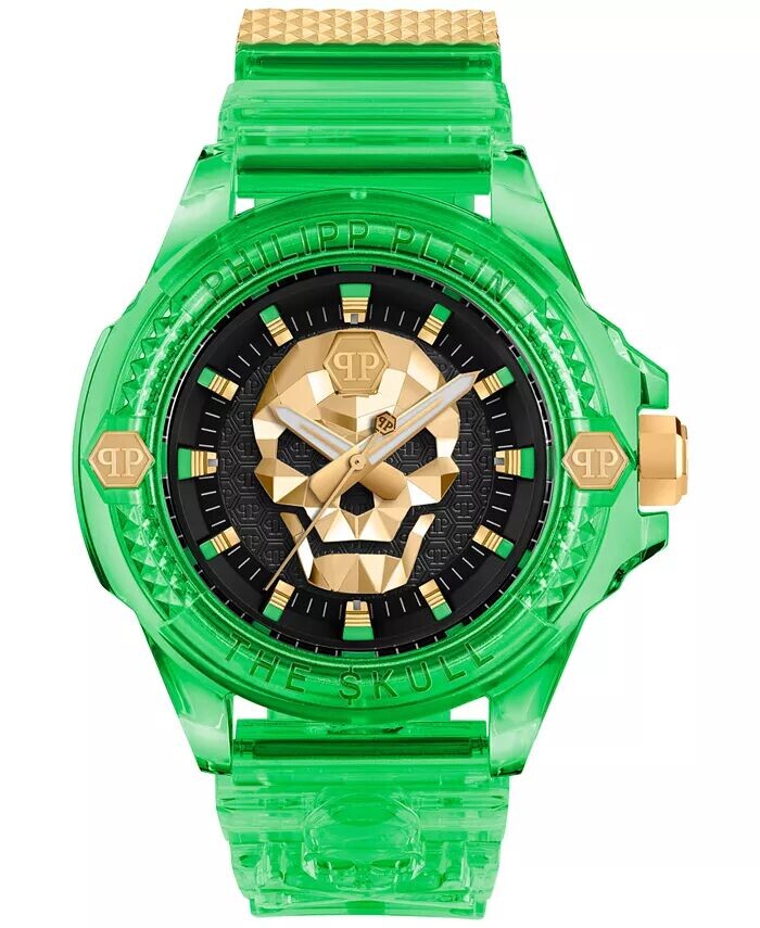 

Часы унисекс The Skull Scuba Duba с зеленым силиконовым ремешком, 44 мм Philipp Plein