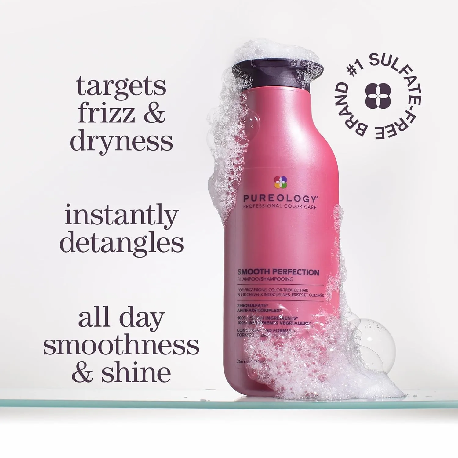 Шампунь Pureology Smooth Perfection - для вьющихся и окрашенных волос, разглаживает волосы и контролирует пушистость, без сульфатов, подходит для веганов. 1000 мл (1 шт.) — фото 2