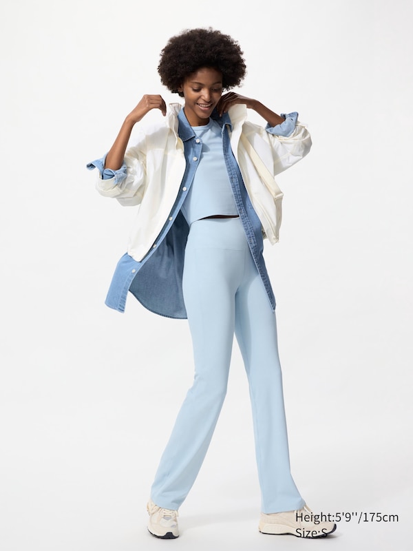 

Мягкие расклешенные леггинсы Airism в рубчик (длинные) Uniqlo, синий