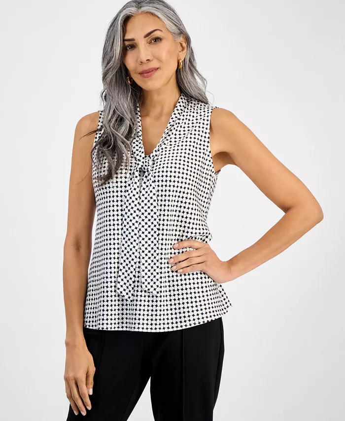 

Женский топ без рукавов с завязкой на горловине, стандартный и миниатюрный Kasper, белый