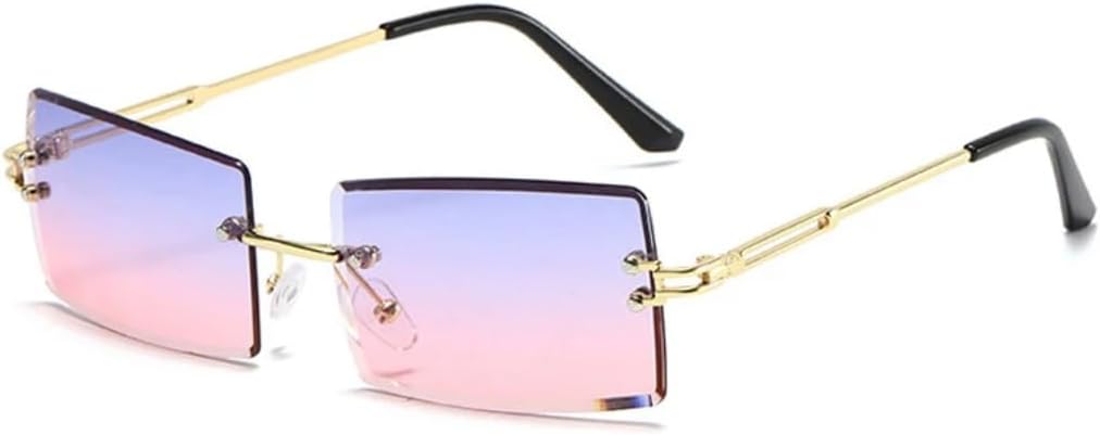 

Солнцезащитные очки с защитой UV400 | Безободковая металлическая оправа в стиле панк | Для женщин и мужчин | Для занятий спортом на открытом воздухе и вождения DSVIGF, Gold-purplepink