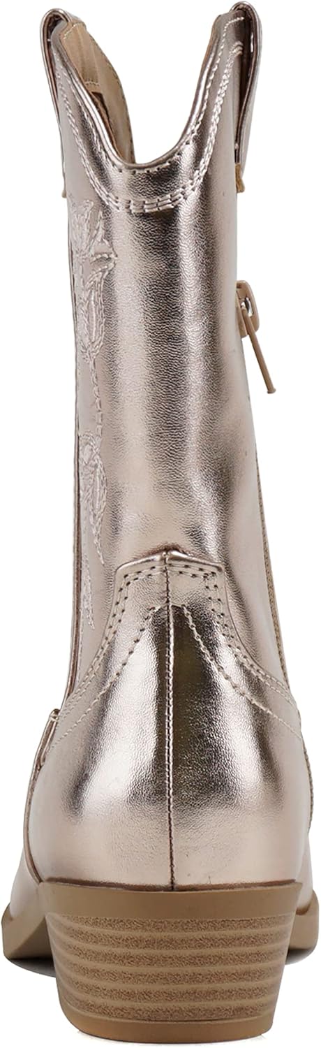 Сапоги для детей/девочек Soda INCH-2 в стиле западного ковбоя с заостренным носком, низким каблуком и средним голенищем, золотой — фото 2