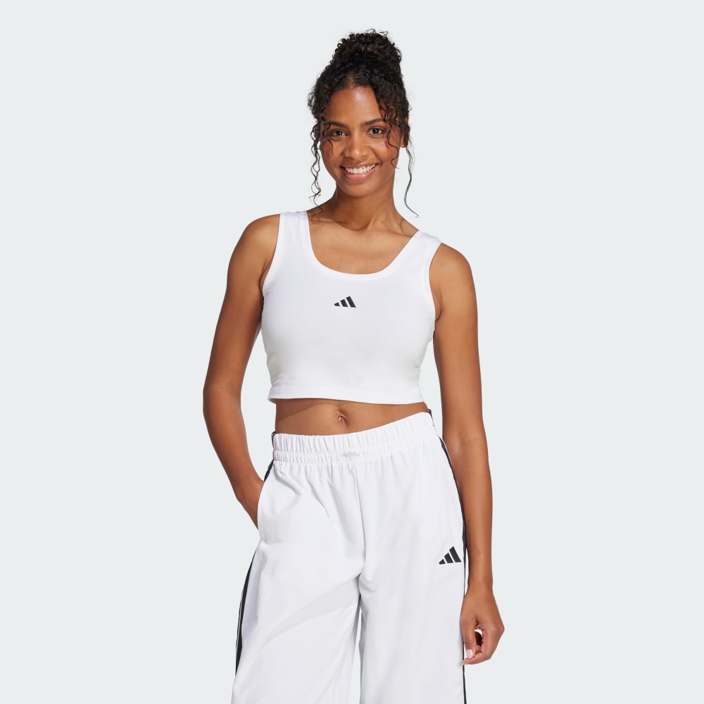

Топ Adidas Essentials Small Logo Cotton Lifestyle Tank Top, белый/черный