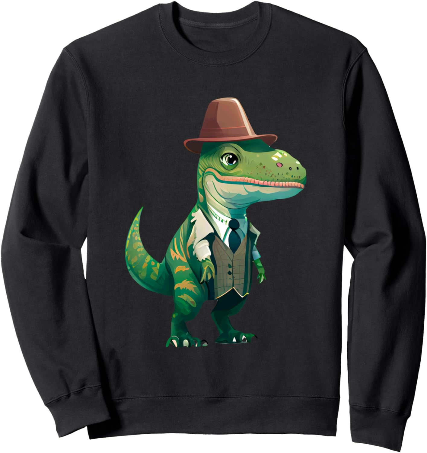 

Стильная толстовка с динозавром в костюме и шляпе Trendy Dinosaur Fashion Whimsical Suited T Rex, черный