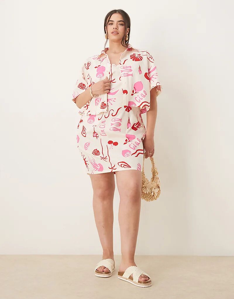 

Мини-платье-комбинация из поплина ASOS DESIGN Curve с принтом в стиле casual Asos Curve