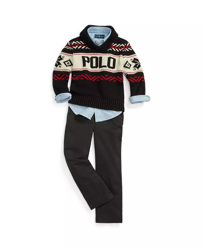 Брюки прямого кроя из твила для малышей и мальчиков Polo Ralph Lauren, черный — фото 4