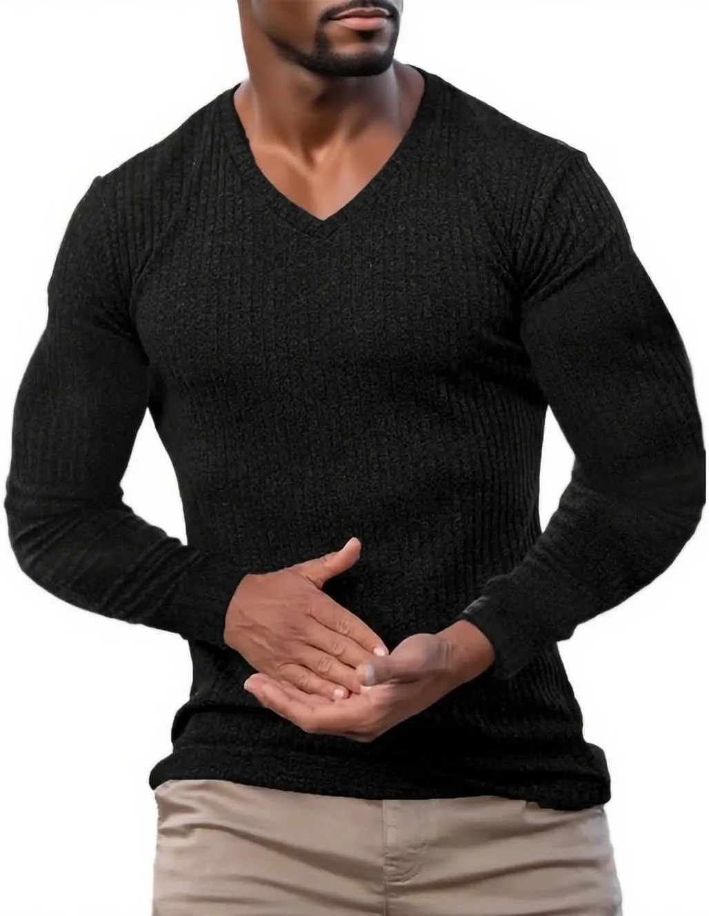 

Мужская футболка с V-образным вырезом, Stretch, Long Sleeve, Slim Fit