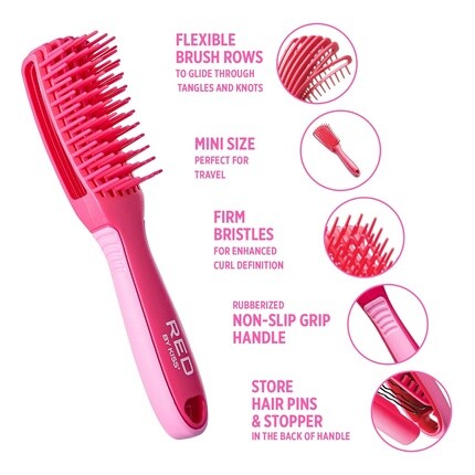 Red by Kiss Glide & Define Нескользящая распутывающая щетка для натуральных волос Уход за кожей головы Дорожный размер Термостойкие щетинки Хорошо подходит для фена Mini — фото 3