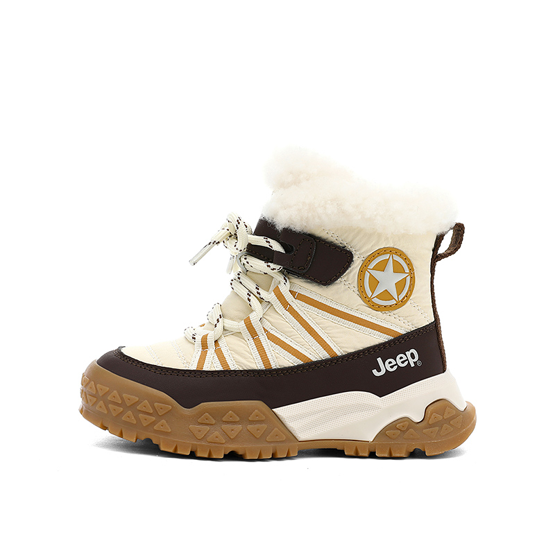 

Jeep Антиударные износостойкие дышащие утепленные высокие зимние ботинки Ivory White Brown для детей