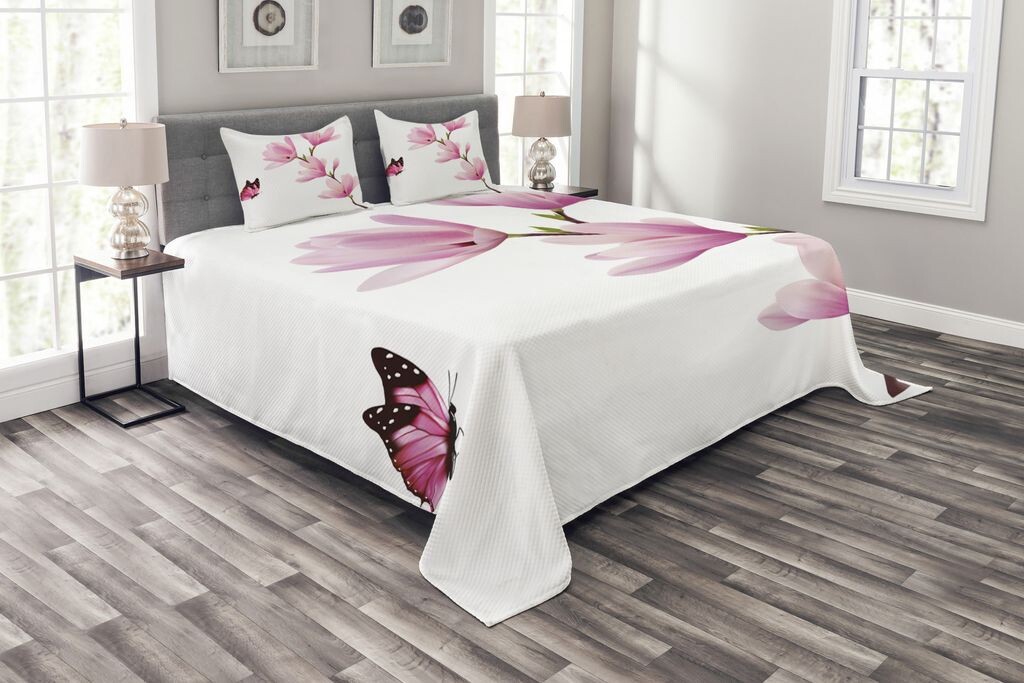 

Комплект покрывала ABAKUHAUS Natural, Цветы ветвей деревьев, комплект с моющимися наволочками, для односпальных кроватей 264 x 220 см, Розовый Бордовый Бордовый