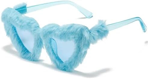 

Ретро-солнцезащитные очки в форме сердца из мягкого плюша для женщин, модные сине-розовые очки, трендовые мужские солнцезащитные очки с защитой от УФ-излучения UV400 MTZJH, Blue Blue
