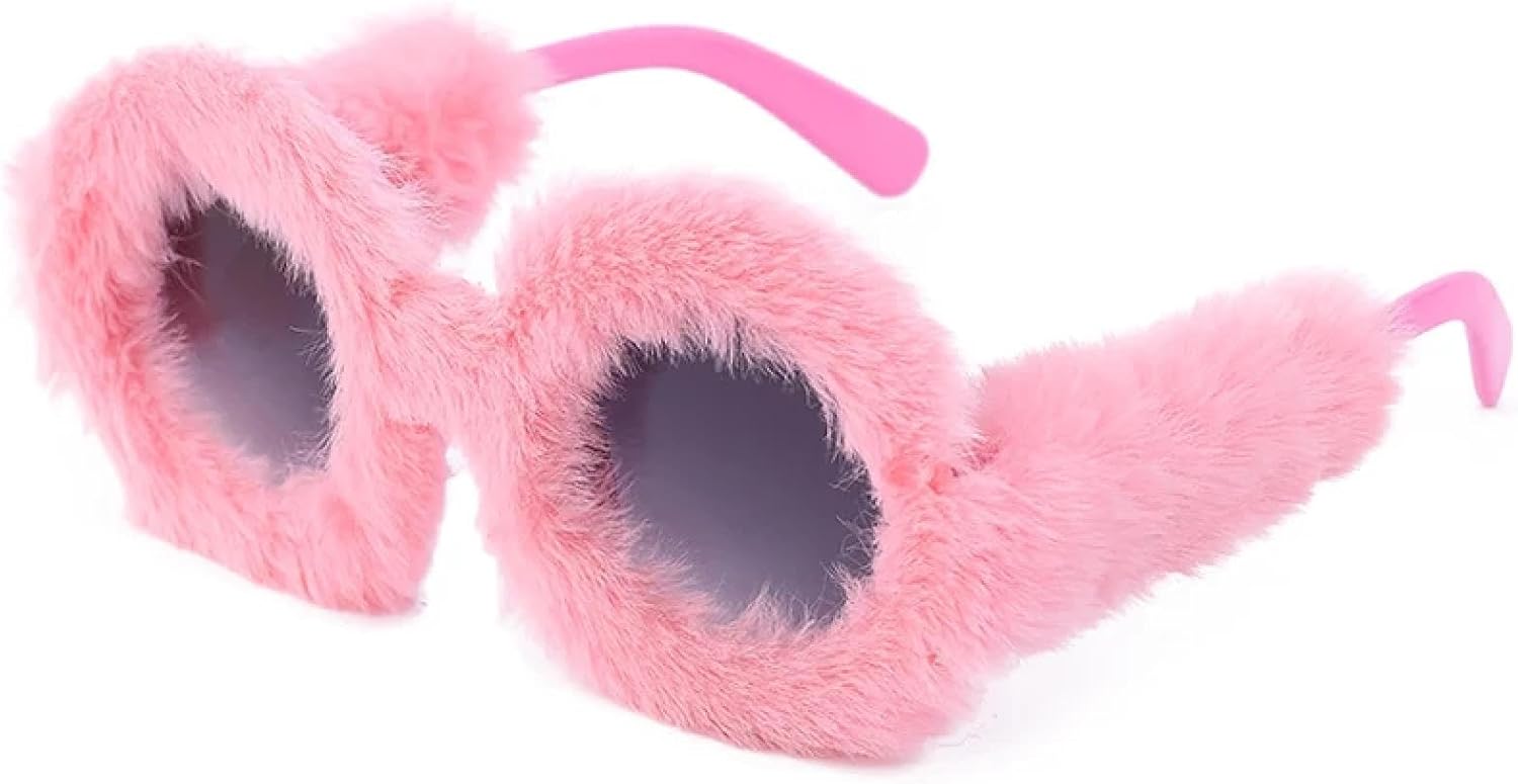 

Круглые солнцезащитные очки для женщин, ручная работа, модные, из мягкого меха и бархата, увеличенного размера, защита от УФ-излучения UV400, в стиле панк UATXTAU, Pink-gray