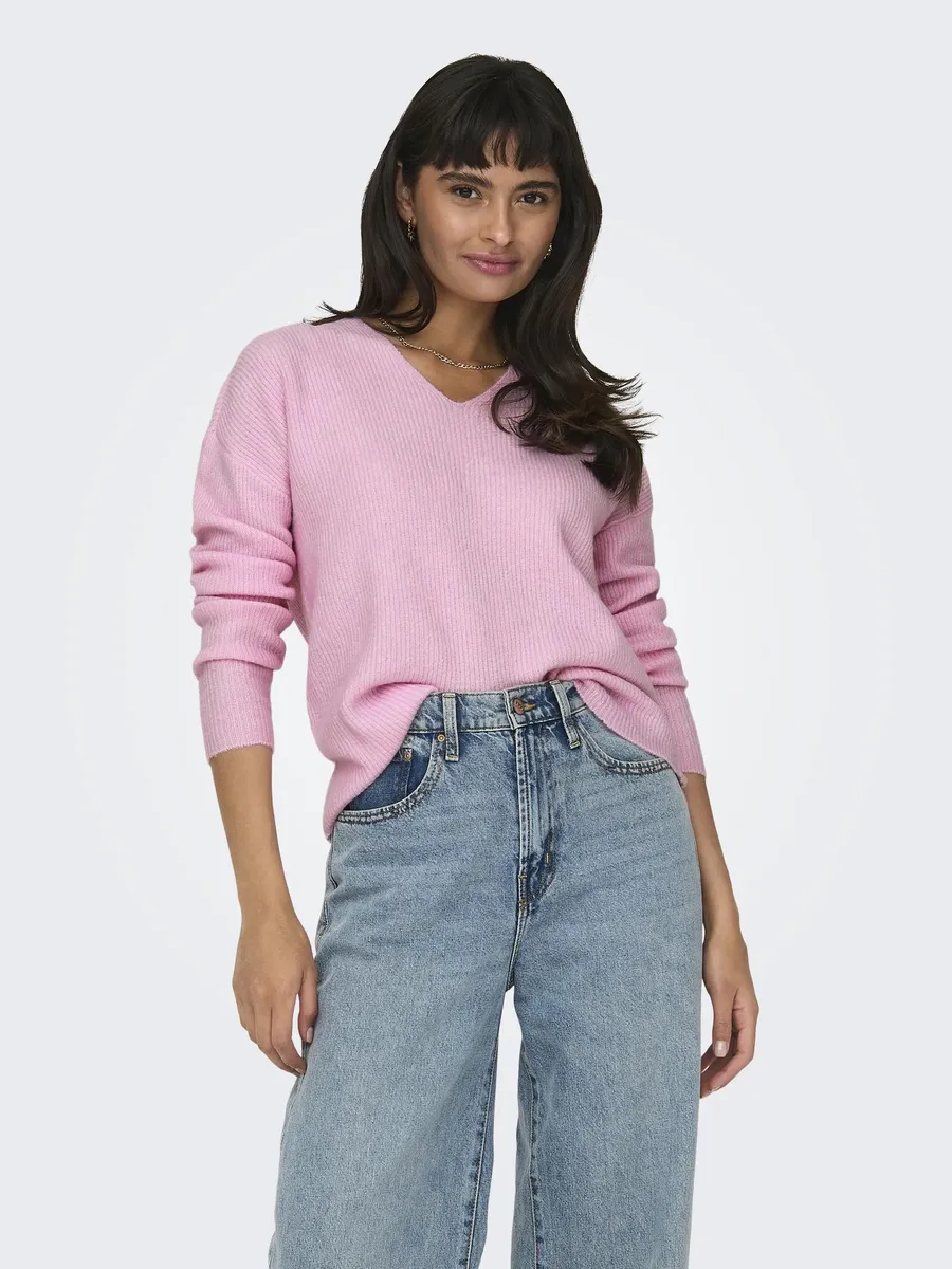 

Only свитер с V-образным вырезом "ONLCAMILLA V-NECK L/S PULLOVER KNT NOOS", цвет Pink Lady
