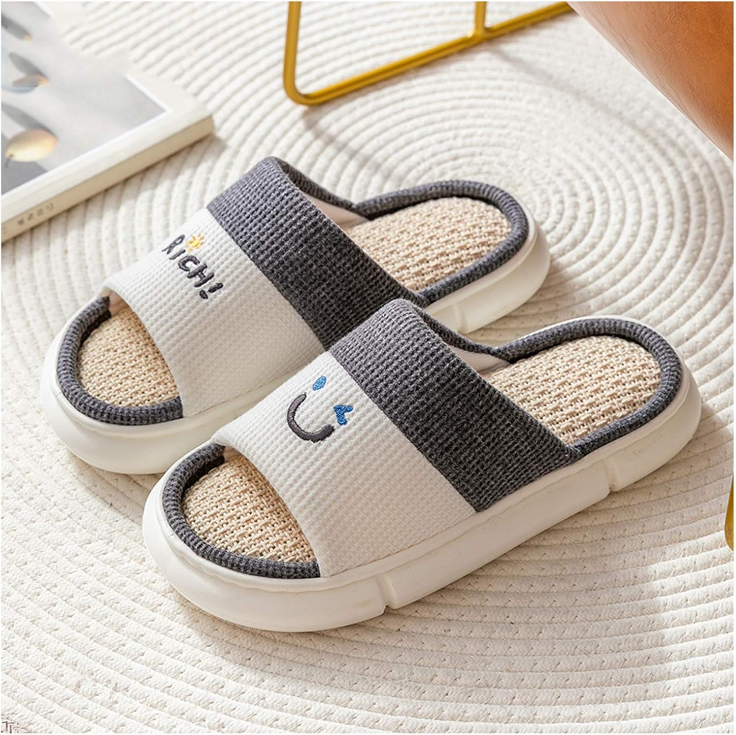 

Домашние тапочки-шлепанцы Flip Flop, женские, летние, для дома, из хлопка и льна, на все сезоны, бесшумные, с мягкой подошвой, весна и осень, толстая подошва, мужские тапочки-шлепанцы (Цвет: E, Размер: 40-41) Xilin-1987, 40-41 E