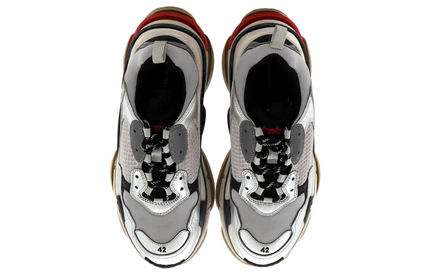 Кроссовки Balenciaga Women's Triple S Sneaker 'Silver Black Red', серебряный — фото 4