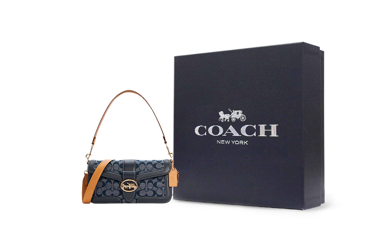 

COACH Джинсовая холщовая сумка через плечо с кожаными вставками