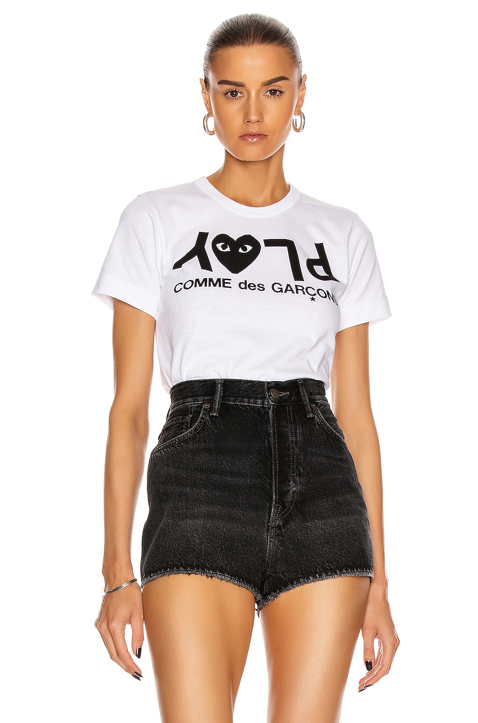 

Черная футболка из джерси с принтом COMME des GARCONS PLAY, белый