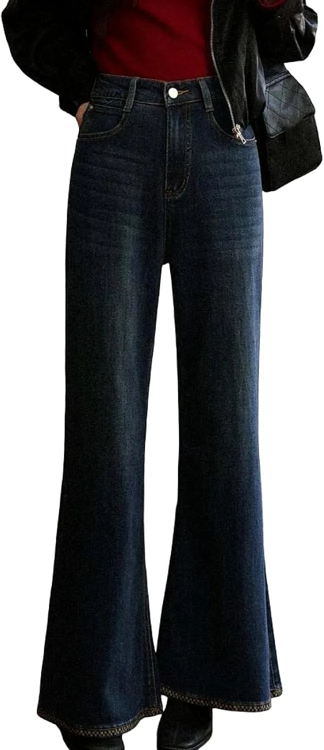 

Женские расклешенные джинсы Wide Leg с прямым кроем и потертостями